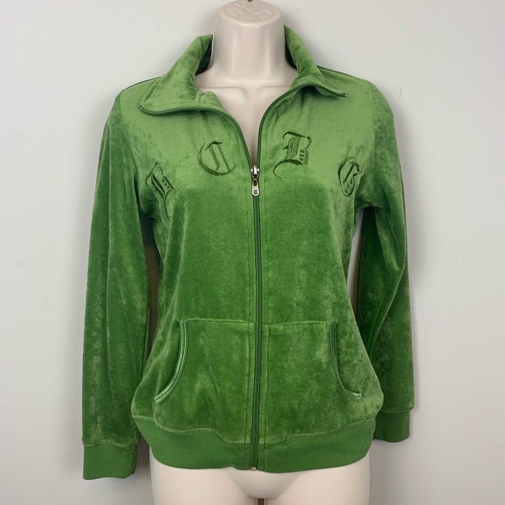 BCBG Green Velour Full Zip Hoodie